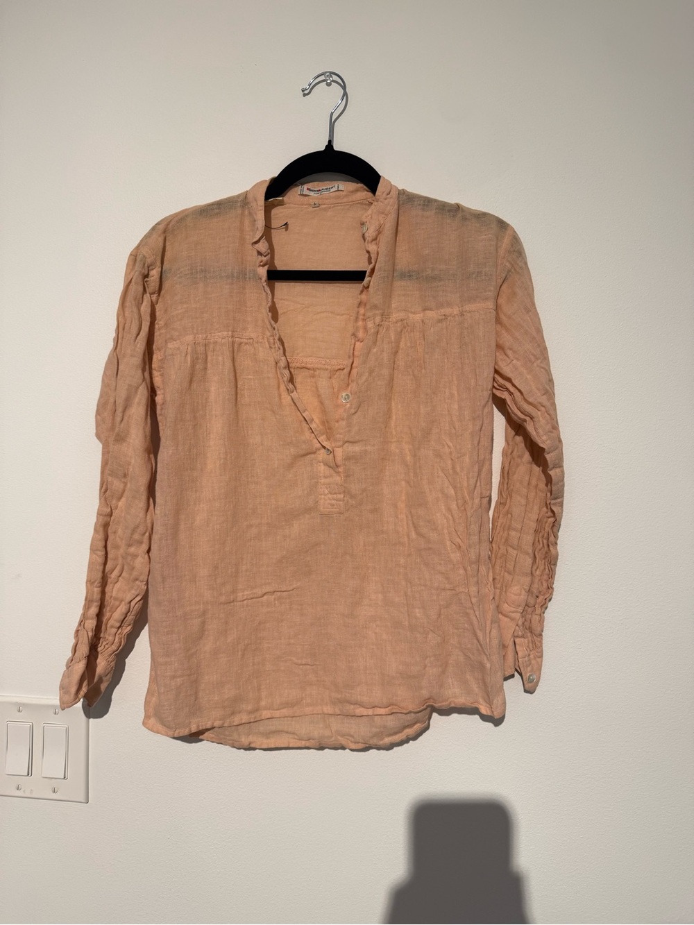 Vintage Saint Laurent Rive Gauche Peach Linen V-Neck Blouse